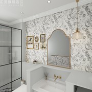 素描燕子法式复古壁纸卫生间防水墙纸自粘浴室，贴纸遮丑瓷砖墙贴纸