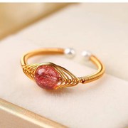 纯手工天然草莓晶紫水晶，南红玛瑙戒指女14k包金开口戒指指环