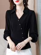黑色雪纺衬衫女长袖秋季2022设计感气质上衣时尚洋气时髦小衫