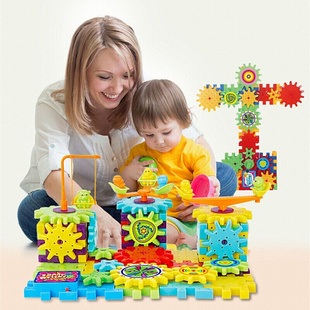 儿童百变积木81片组装电子，齿轮拼插拼装拼图，塑料玩具电动积木