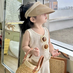 韩范童装女童时尚套装夏款儿童针织镂空背心阔腿裤宝宝个性两件套