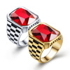 瑞铂朗个性潮流戒指，镶嵌红色宝石，潮流饰品钛钢戒指指环直批