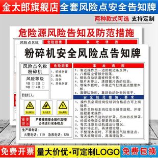 粉碎机安全风险点告知牌卡危险源预防措施机械，设备操作标识牌标志标示指示，警告标语提示贴纸警示牌定制fxd35