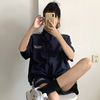 原宿风休闲运动套装女夏装2021年韩版宽松大码短袖短裤两件套