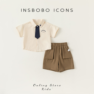 insbobo男童学院风套装，帅气时尚男宝衬衫，两件套儿童夏装2024