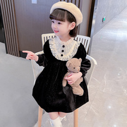 女童连衣裙秋冬款2023儿童洋气长袖加绒新年韩版蕾丝公主裙子