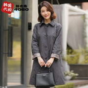 韩国中老年女装风衣，翻领中长款妈妈宽松外套，秋气质上衣cou012