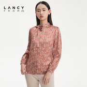 LANCY/悦朗姿真丝印花衬衫女2022秋季小立领长袖通勤上衣女