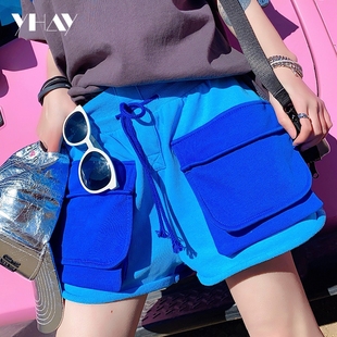 yhay女裤2021春款韩版ins潮学生直筒，撞色减龄洋气运动短裤