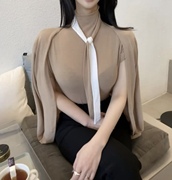 辛子韩国东大门时尚套装2022系带短袖修身体恤长款开衫两件套