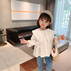 韩版女童娃娃衫长袖洋气衬衫，2023秋装新宝宝(新宝宝)荷叶领衬衣儿童春秋潮