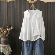秋季大码200斤韩版洋气娃娃领衬衫，设计感小众百搭长袖，宽松白上衣(白上衣)