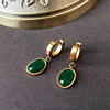 时尚钛钢不规则祖母绿耳扣女金色几何欧美耳坠简约绿宝石耳环饰品