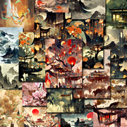 54张中国风山水画风景贴纸唯美诗句，个性创意装饰相框平板贴画防水