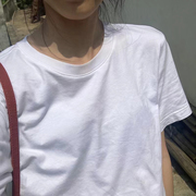 纯色棉质短袖T恤衫女2024年夏季经典纯白色百搭简约打底上衣
