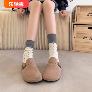 优雅小点点中筒女士，秋冬袜子个性日常撞色复古系袜子韩国森系