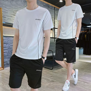 男士运动速干套装夏季透气跑步休闲居家短袖t恤户外大码运动服