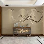 新中式复古简约手绘花鸟电视，背景墙装饰壁纸壁画，床头沙发墙布壁布