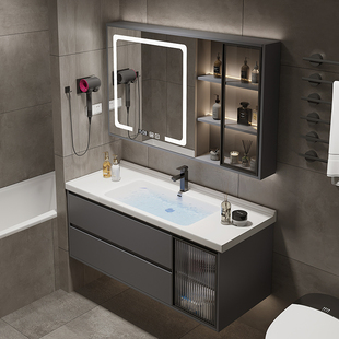 现代简约智能浴室柜玻璃门，卫生间洗手盆实木洗脸盆陶瓷，一体盆组合