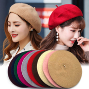 韩版冬天保暖帽子女秋冬季甜美复古羊毛蓓蕾贝雷帽女士英伦画家帽