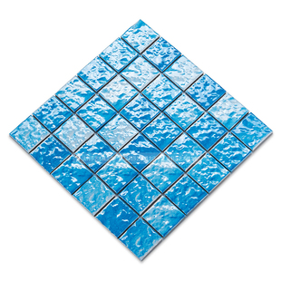 陶瓷马赛克游泳池蓝色凹凸面，波浪纹酒店，浴池地中海鱼池室外地砖