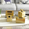 北欧轻奢风金属纸巾盒摆件实用创意简约金色家用客厅茶几抽纸盒