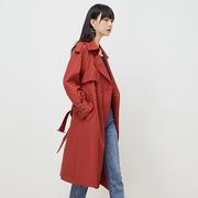 gcrues红色外套韩版显瘦气质风衣女中长款2023年秋冬赫本大衣