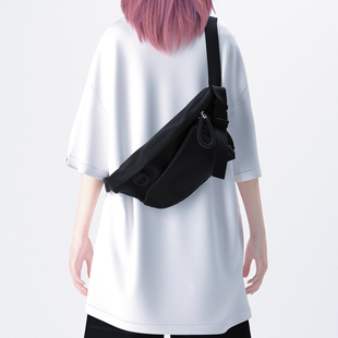 YONAIGA+原创INS酷机能风黑色胸包斜挎包包男女小背包腰包帆布