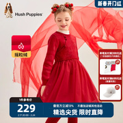 暇步士童装女童红色连衣裙秋冬加绒中国风裙子儿童新年公主裙