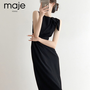 FENING MAJE黑色无袖连衣裙女夏季旗袍改良高级感收腰小众长裙子
