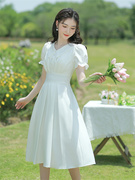 法式白色小礼服裙女2024平时可穿领证登记宴会气质洋装连衣裙