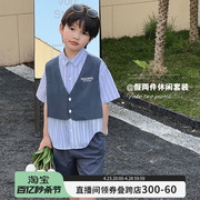 陈大猪童装男童夏季套装，2024儿童帅气时髦假两件衬衫短袖套装