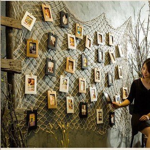 地中海风房间墙上软装饰品家居创意，渔网照片墙奶咖甜品店个性壁饰