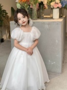 女童2023夏季白色礼服公主连衣裙，儿童六一花童，演出蓬蓬长裙子