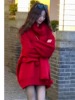 2023秋冬新年圣诞款红色毛衣女中长款圆领送围巾宽松显瘦上衣