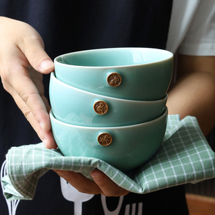 龙泉青瓷碗家用4.5英寸陶瓷米饭碗天青釉十二生肖碗餐具创意单个
