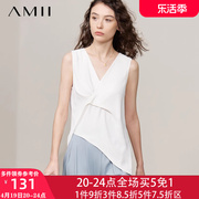Amii2024夏季V领不规则雪纺衫女别致高端欧货洋气小衫衬衫