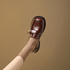 SAIFEI法式复古棕色小皮鞋春季圆头低跟纯色皮带扣日常一脚蹬单鞋