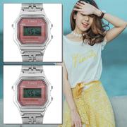 天美时TIMEX女全球购舒适流行欧美手表小方表银色数显电子时尚