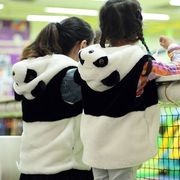 亲子道具表演服大熊猫马甲，儿童毛绒衣服无袖，连帽款帽子动物