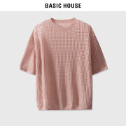 Basic House/百家好T恤短袖女夏2024镂空纯色防晒衣凉感上衣