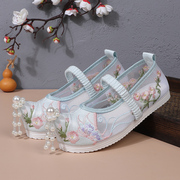 春夏季汉服鞋子女童中国风绣花鞋古风古装老北京儿童布鞋表演出鞋