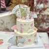 新中式小兔子蛋糕装饰摆件屏风折扇兔宝宝生日周岁满月甜品台装扮