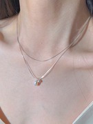 s925纯银简约双层叠戴珍珠(戴珍珠)项链轻奢小众高级感气质锁骨链女友礼物