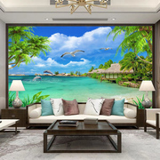 3d壁布地中海沙发墙壁纸大海无缝电视背景墙布沙滩海景壁画椰树
