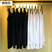 ins潮宽松高街纯色白色，中长款前短后长开叉打底衫，无袖t恤背心男女