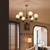 物设 法式中古白蜡木黑色全铜吊灯 美式新中式餐厅客厅摩登灯