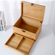 桌面双层带锁收纳箱中式储物盒杂物箱证件木盒医药箱子复古楠竹大