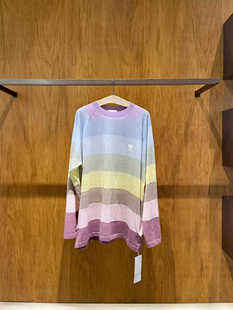 国内女装2024夏季宽松彩虹条纹长袖，针织衫3i1e408
