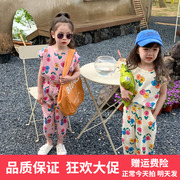 童套装2024夏季韩版女童装，背心九分裤，织里儿童宽松花朵姐妹装